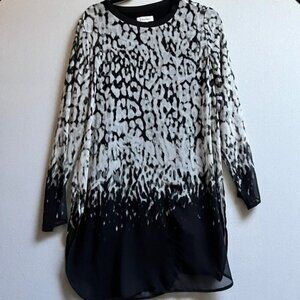 Calvin Klein chiffon printed long sleeve lined blouse dress Sz M